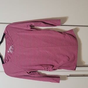 Sahalie Burgundy/grey stripe Long Sleeve Shirt Size Small